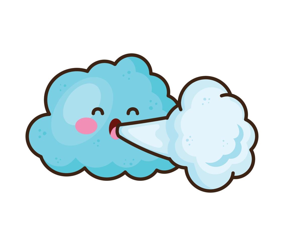 nube kawaii soplando vector