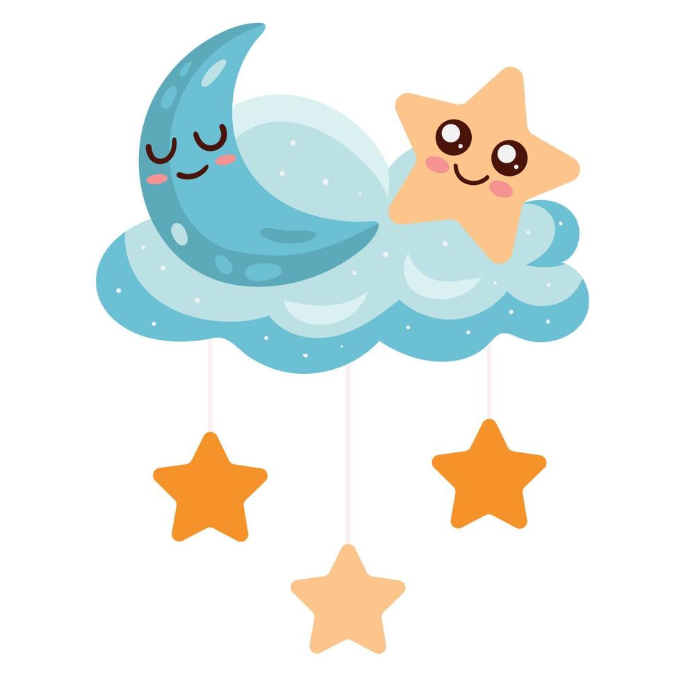 moon and star kawaii vector