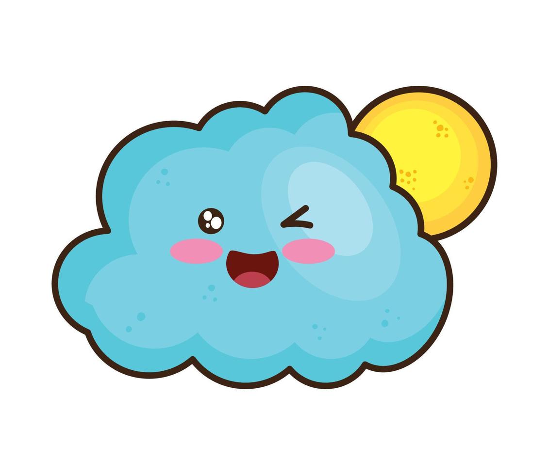 nube y sol kawaii vector