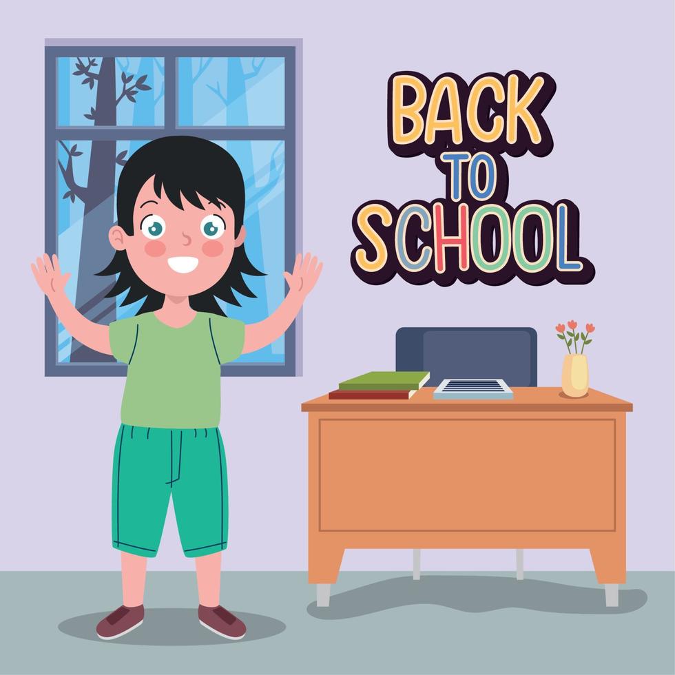 back to school lettering with schoolgirl in class vector