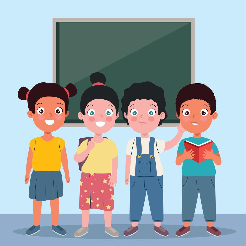 little students kids with chalkboard vector