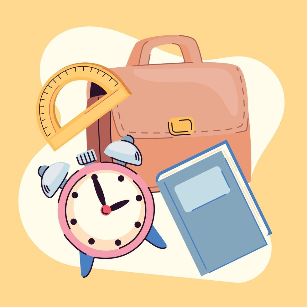 alarm clock with school supplies vector