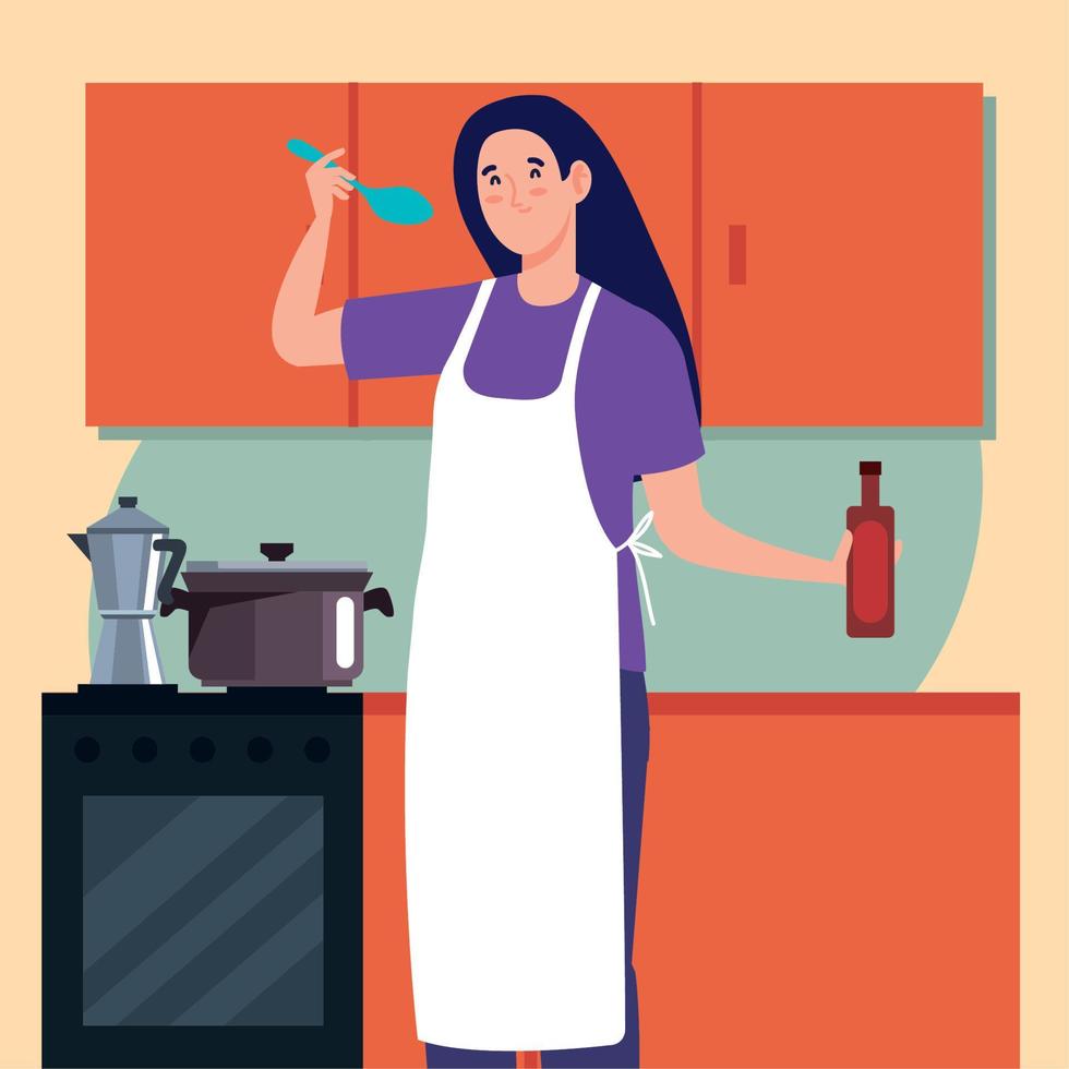 woman cooking with sauce vector