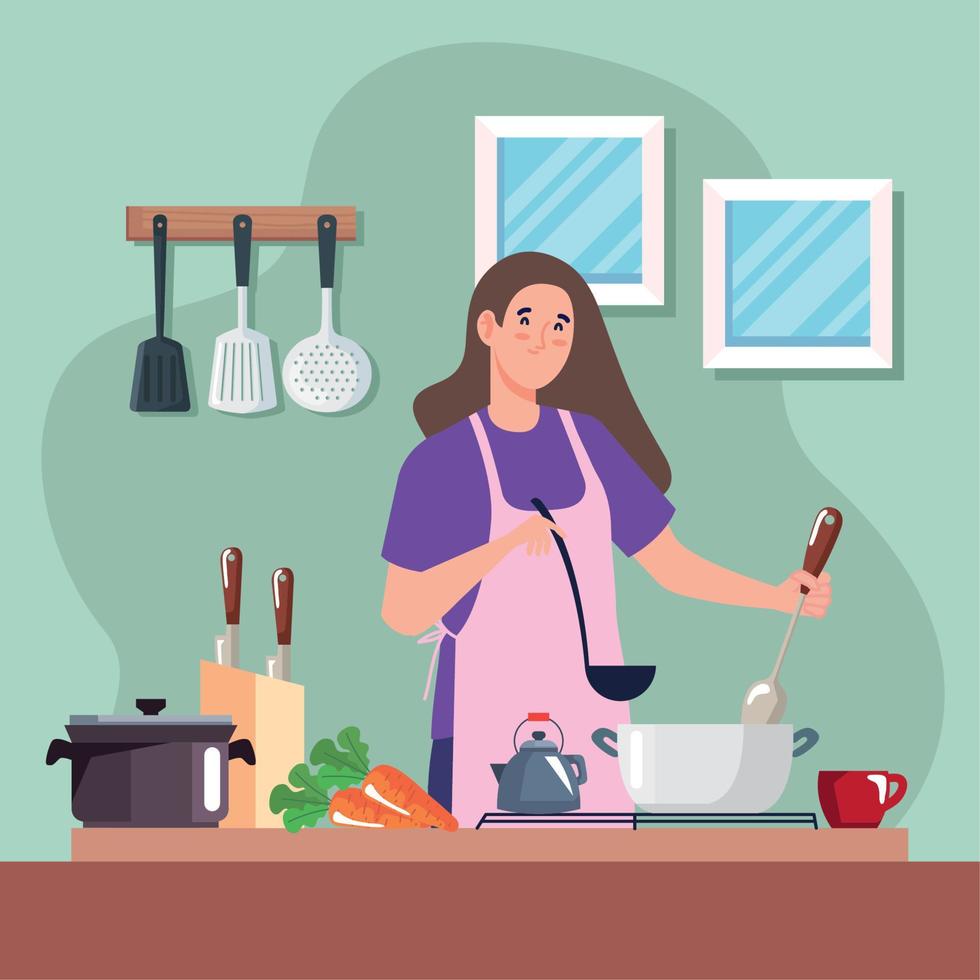 woman cooking with vegetables vector