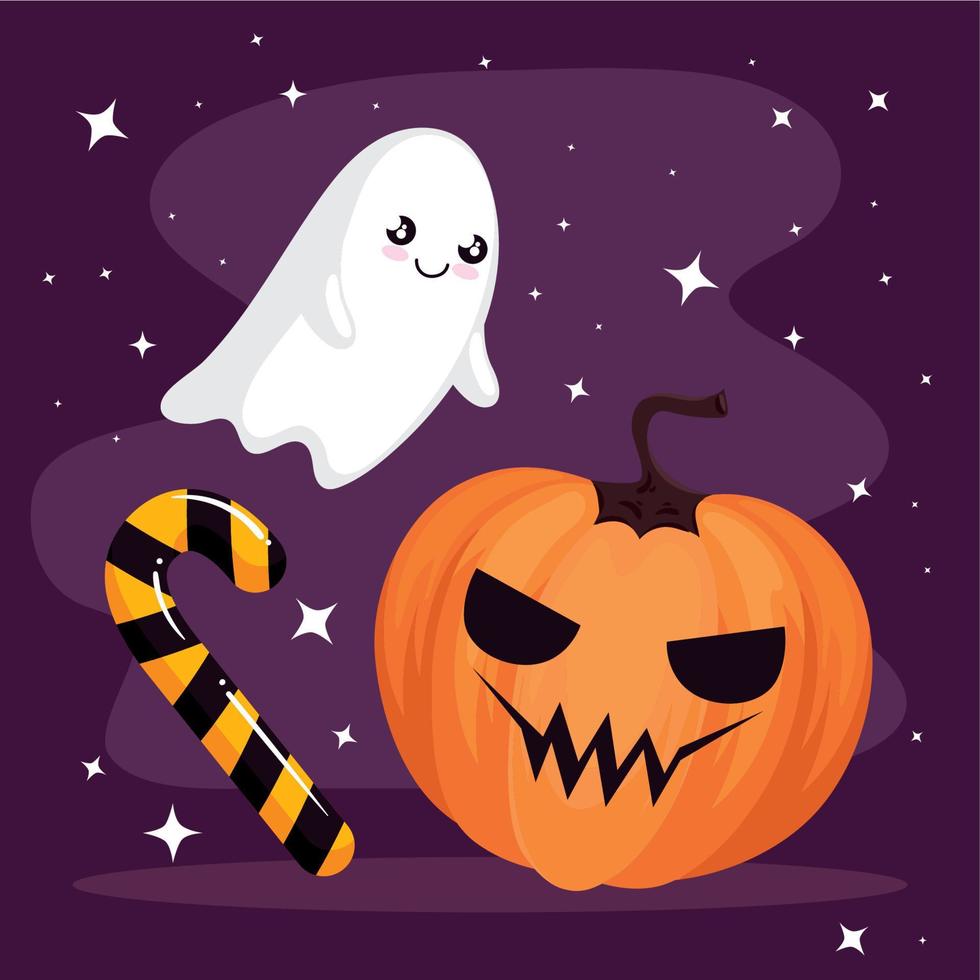 fantasma de halloween y calabaza vector