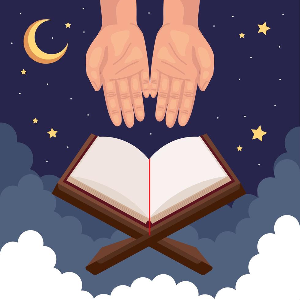 muslim culture koran and hands praying vector