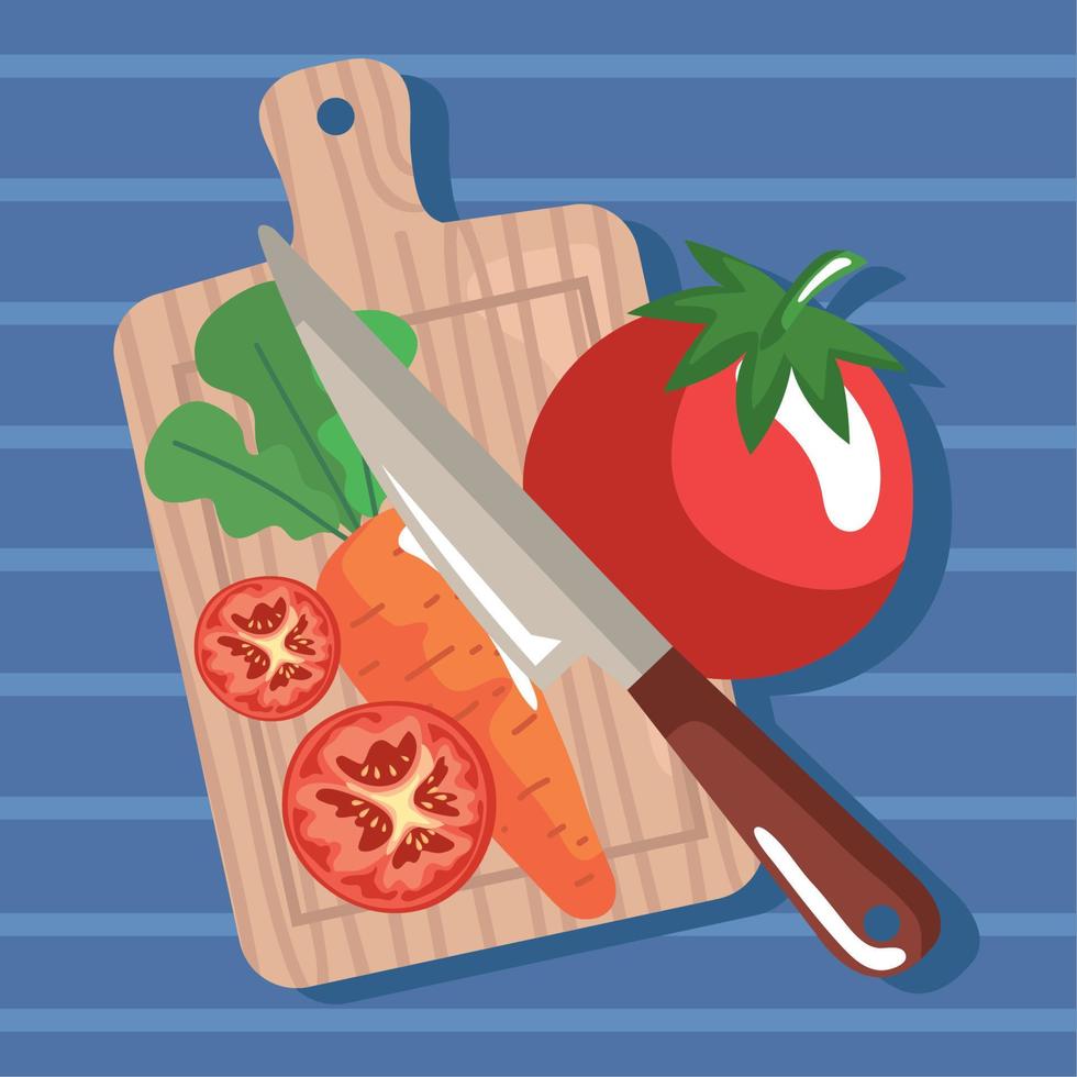 kitchen board and vegetables vector