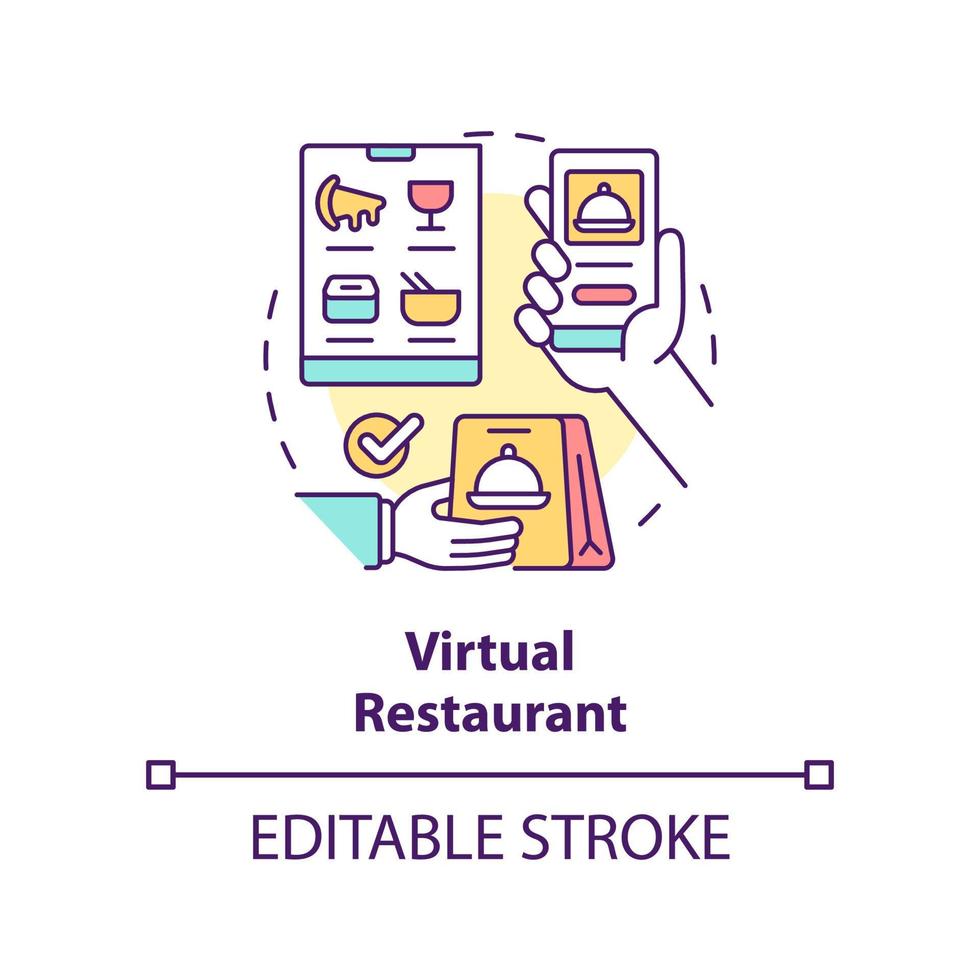 Virtual restaurant concept icon. Commercial foodservice establishment abstract idea thin line illustration. Food delivery. Isolated outline drawing. Editable stroke. vector