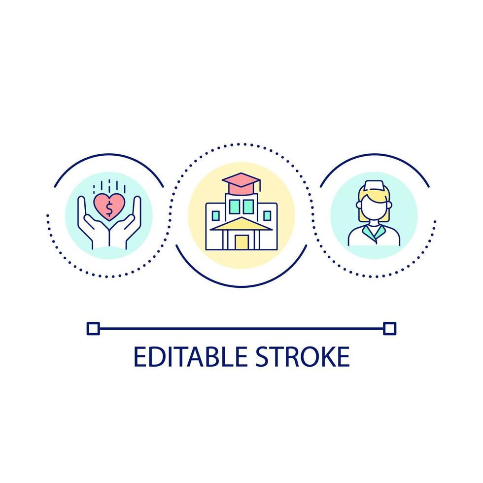 Nurse training program loop concept icon. Certified nursing assistant abstract idea thin line illustration. Professional certification. Isolated outline drawing. Editable stroke. vector