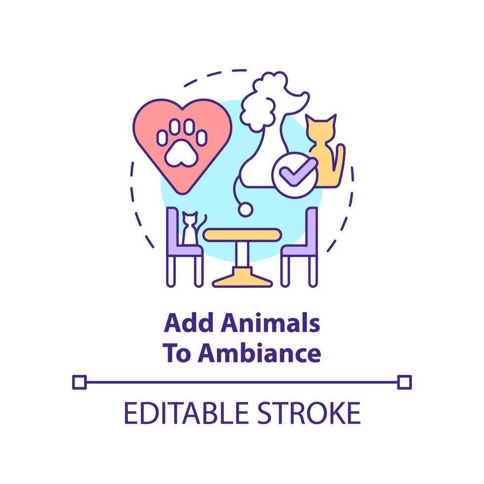 Add animals to ambiance concept icon. Unique restaurant business abstract idea thin line illustration. Boost mental health. Isolated outline drawing. Editable stroke. vector