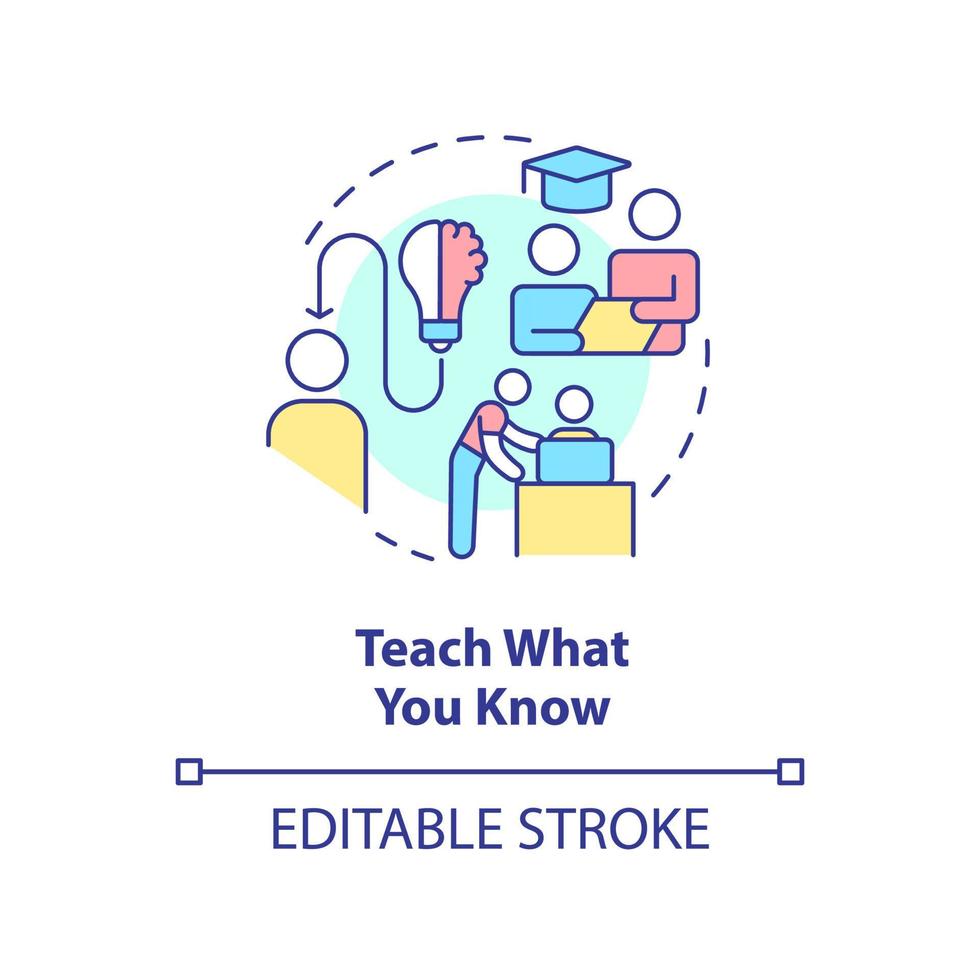 Teach what you know concept icon. Share knowledge. Learning technique abstract idea thin line illustration. Isolated outline drawing. Editable stroke. vector