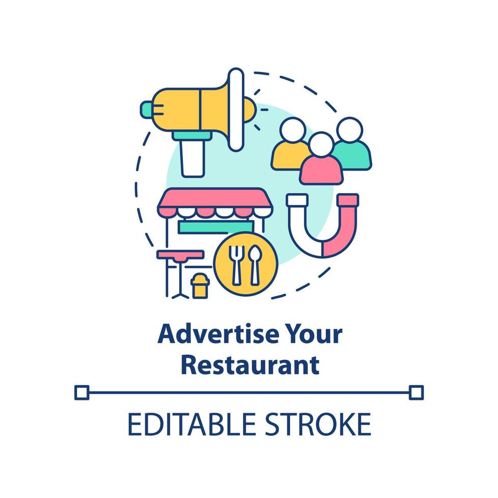 Advertise restaurant concept icon. Plan before opening foodservice establishment abstract idea thin line illustration. Isolated outline drawing. Editable stroke. vector