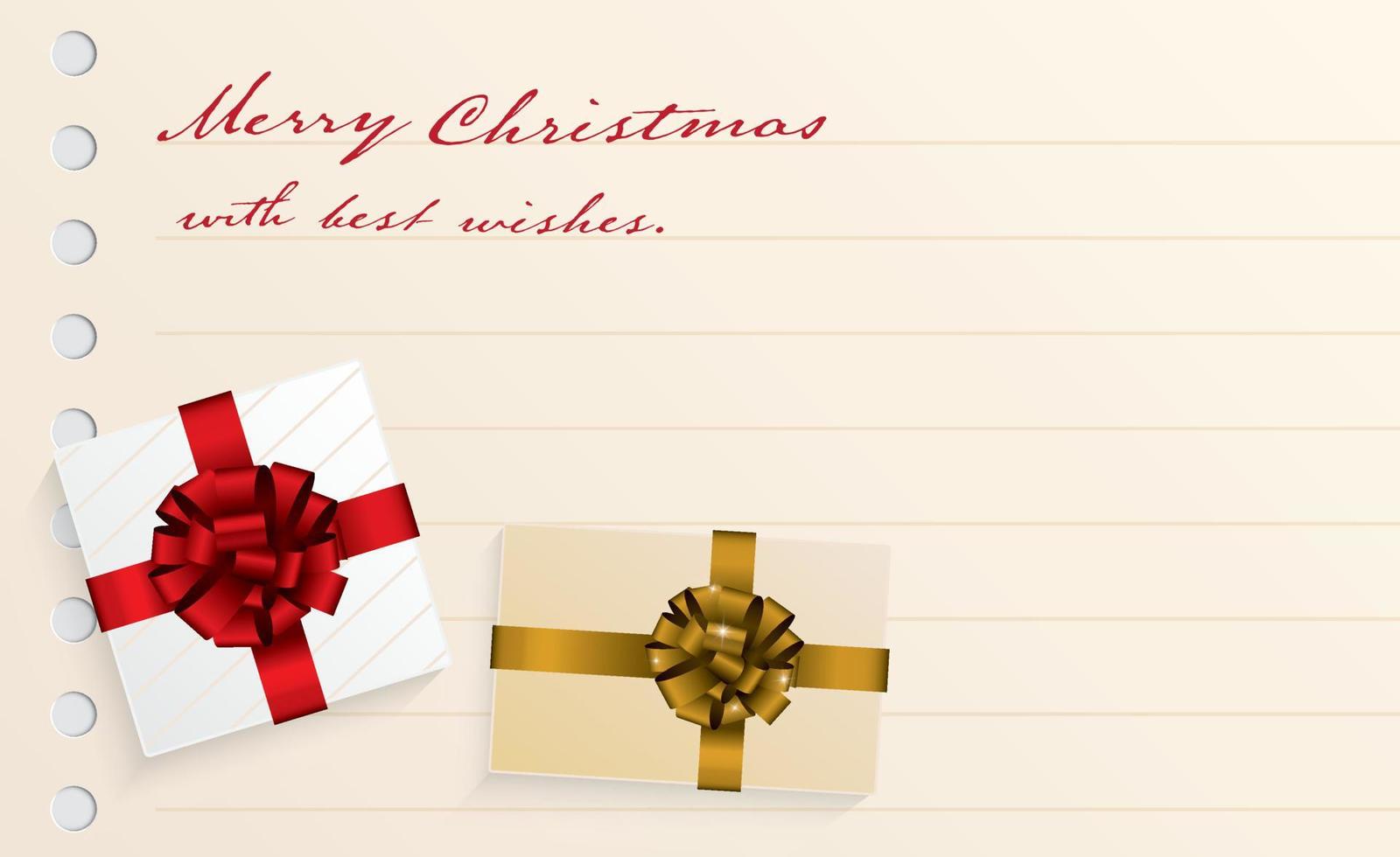 Gift boxes top view on paper note write Christmas greetings texts and have blank space. Christmas background. vector