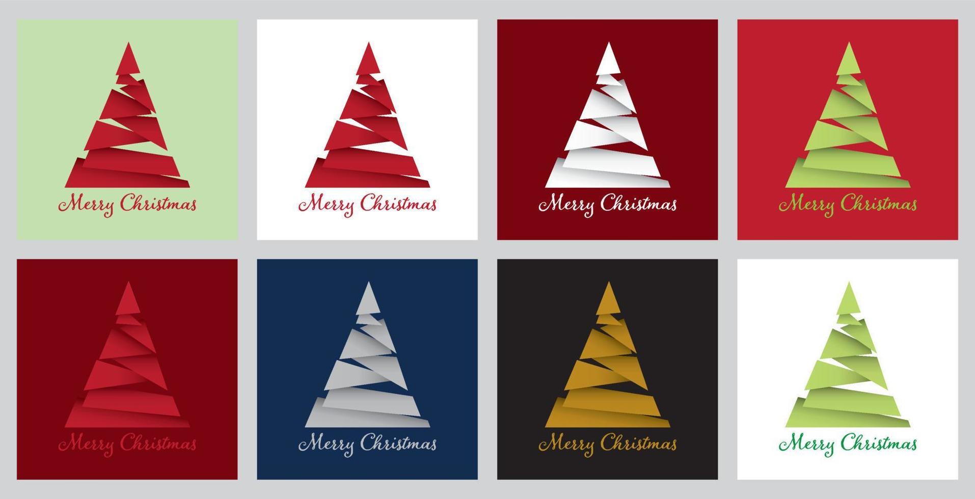 ilustración abstracta del árbol de navidad sobre fondo de diferentes colores. juego de tarjeta de navidad. vector