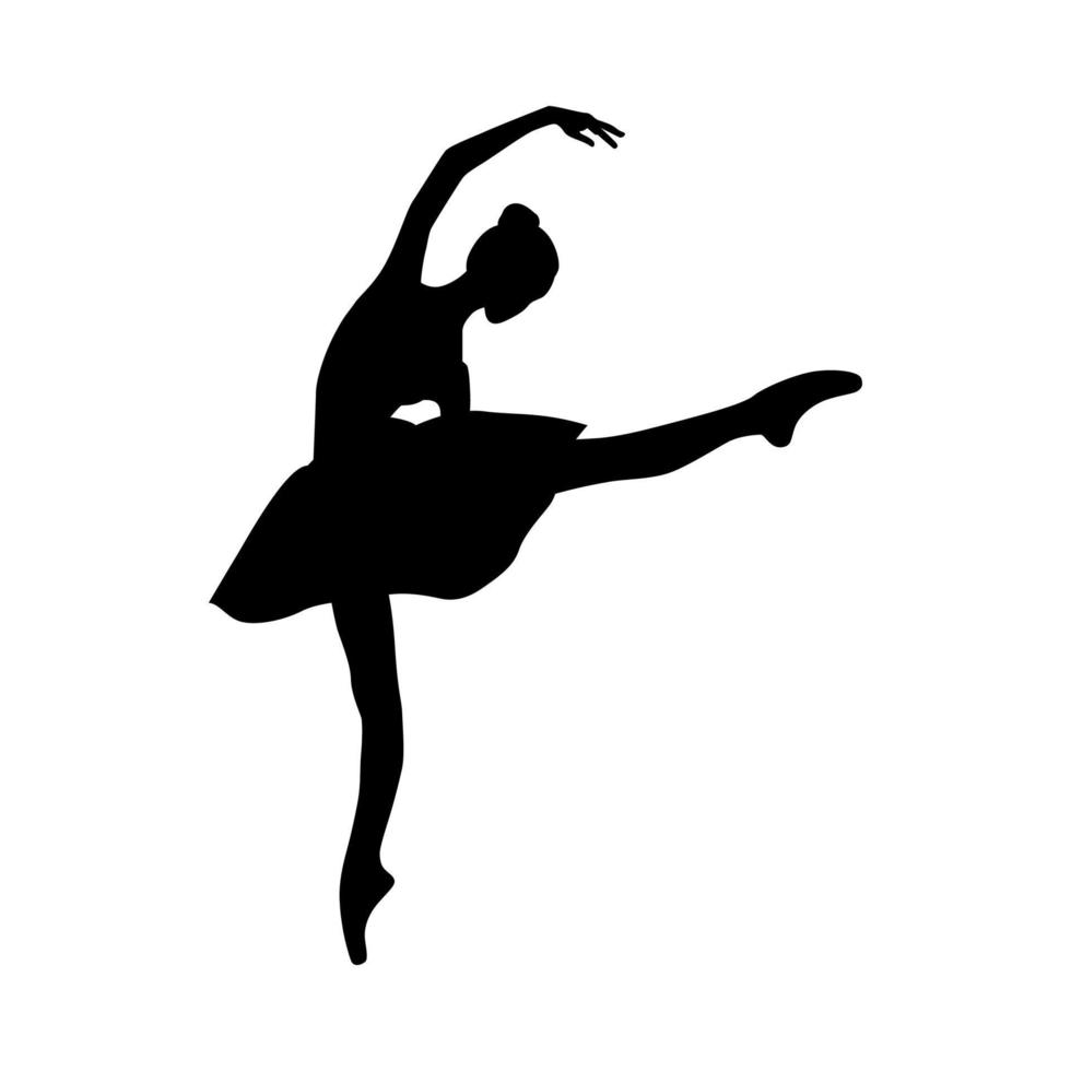 Ballerina silhouette on white background. Vector ballet girl. Dance on the tips of toes