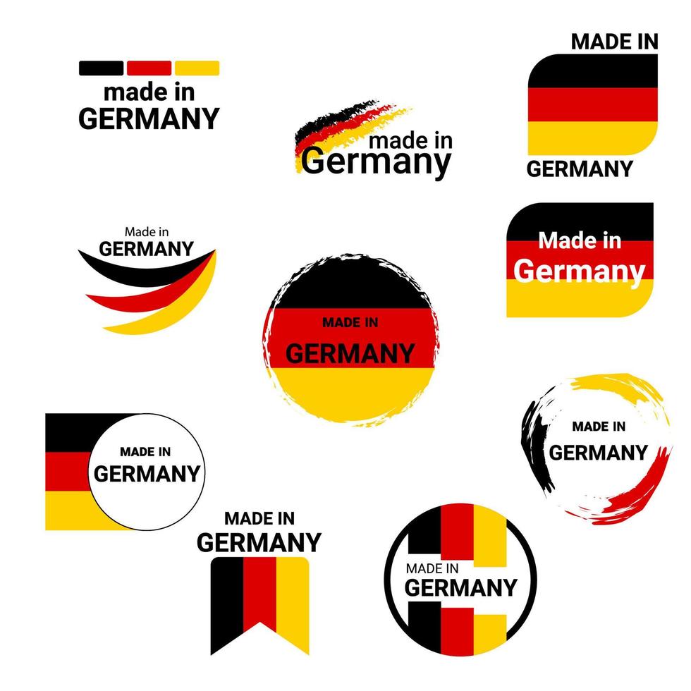 conjunto de iconos, pancartas, botones con texto hecho en Alemania y bandera alemana vector