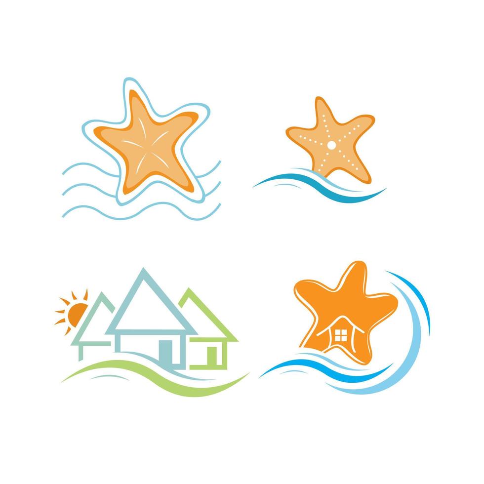 Creative Beach house logo design template Vector illustration