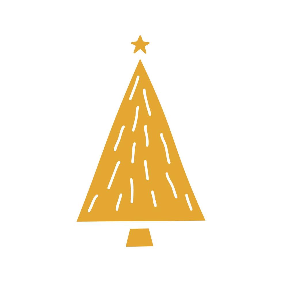 ilustración de silueta de oro de árbol de navidad dibujado a mano plana vector