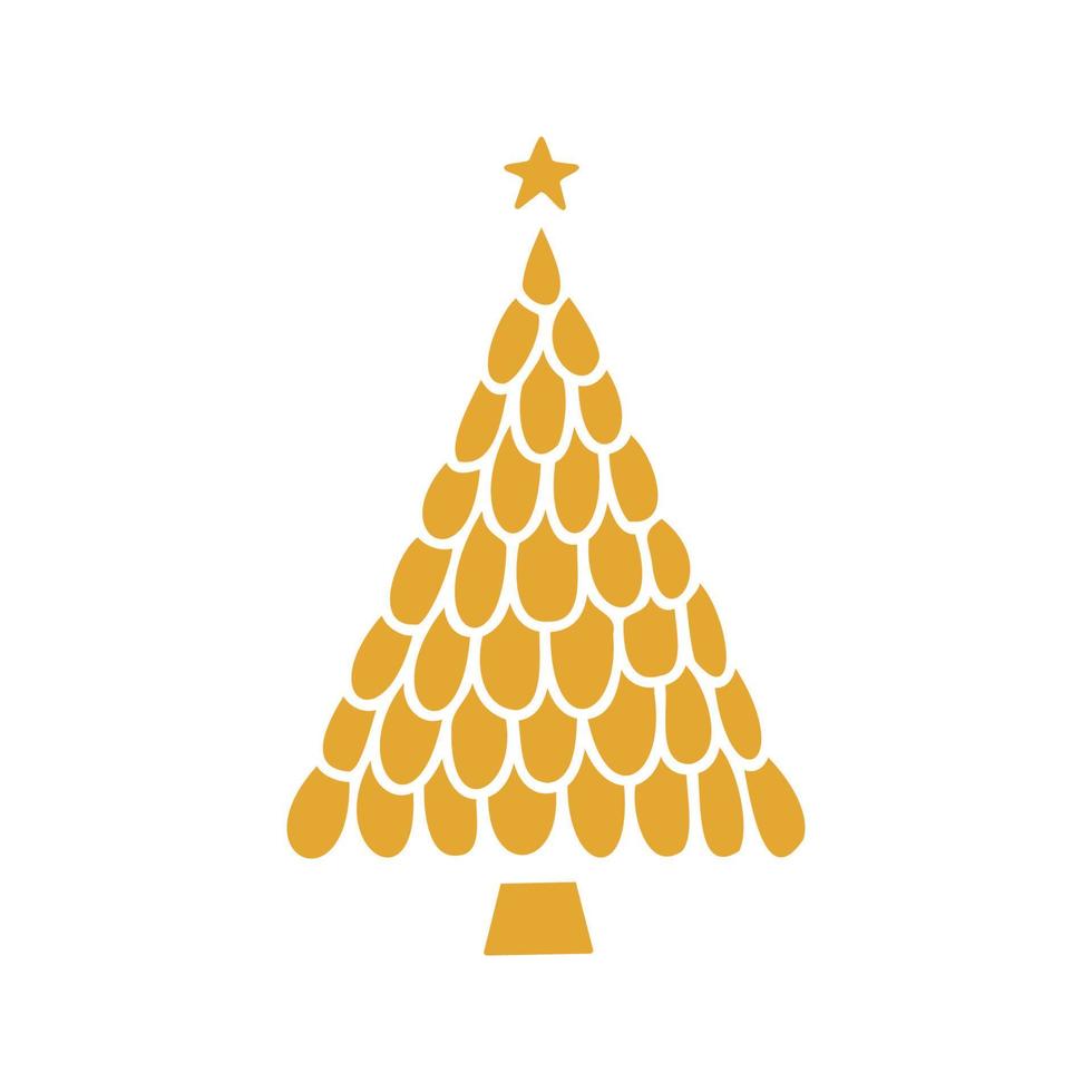 ilustración de silueta de oro de árbol de navidad dibujado a mano plana vector