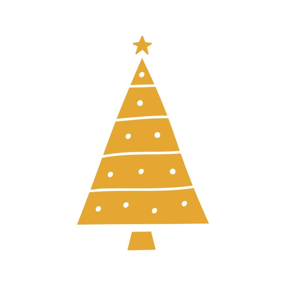 Flat hand drawn christmas tree gold silhouette illustration vector
