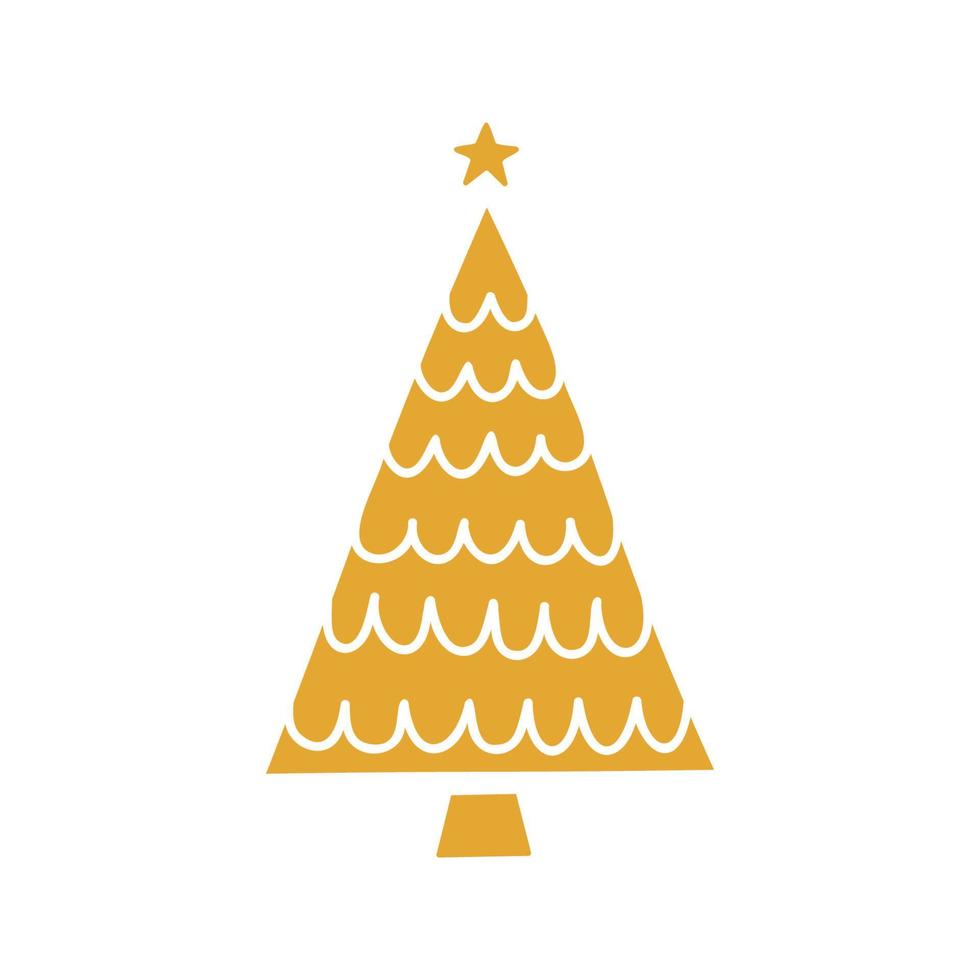 ilustración de silueta de oro de árbol de navidad dibujado a mano plana vector