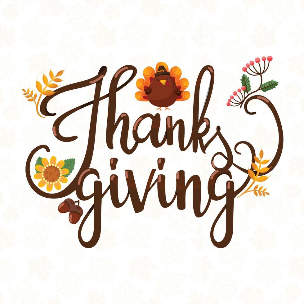 Happy thanksgiving lettering with hand drawn turkey vector