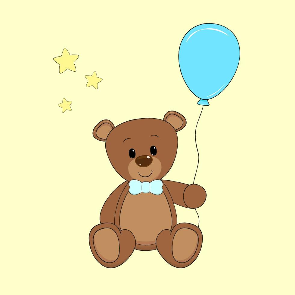 oso de peluche de dibujos animados con globo. vector