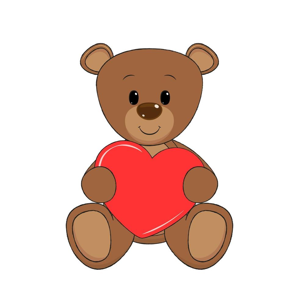 lindo oso de peluche con corazón. vector