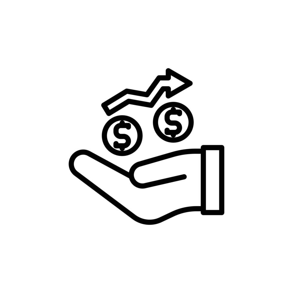 ilustración vector icono ganancia, moneda, oro, mano, transacción, dinero.