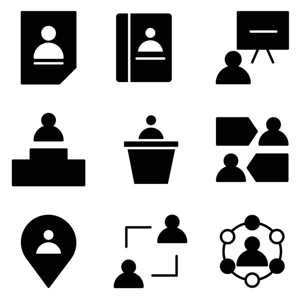 Vector set of glyph icons related to business process, team work and human resource management. Mono line pictograms and infographics design element