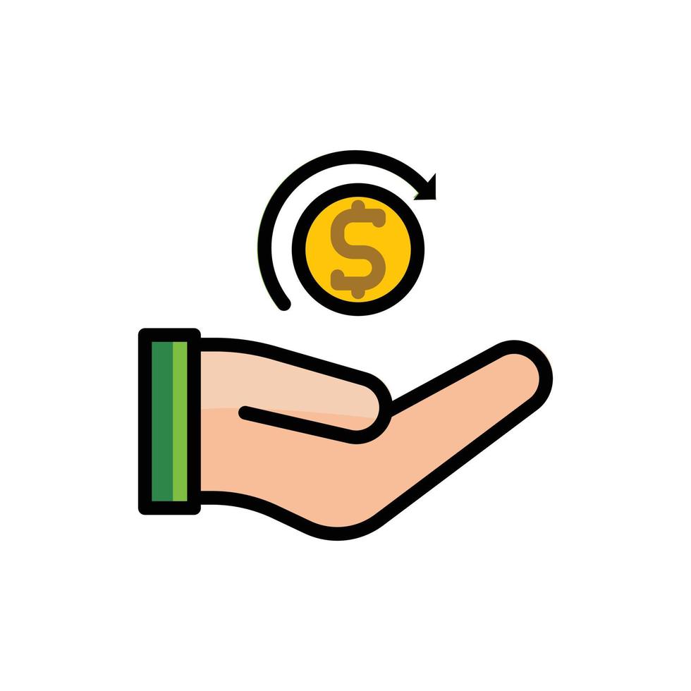 ilustración vector icono ganancia plana, moneda, oro, mano, transacción, dinero.