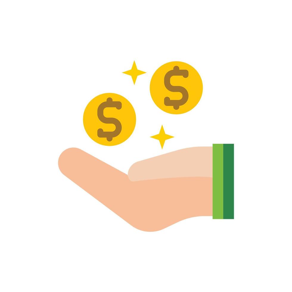 illustration vector icon flat earning, coin, gold, hand, transaction, money.