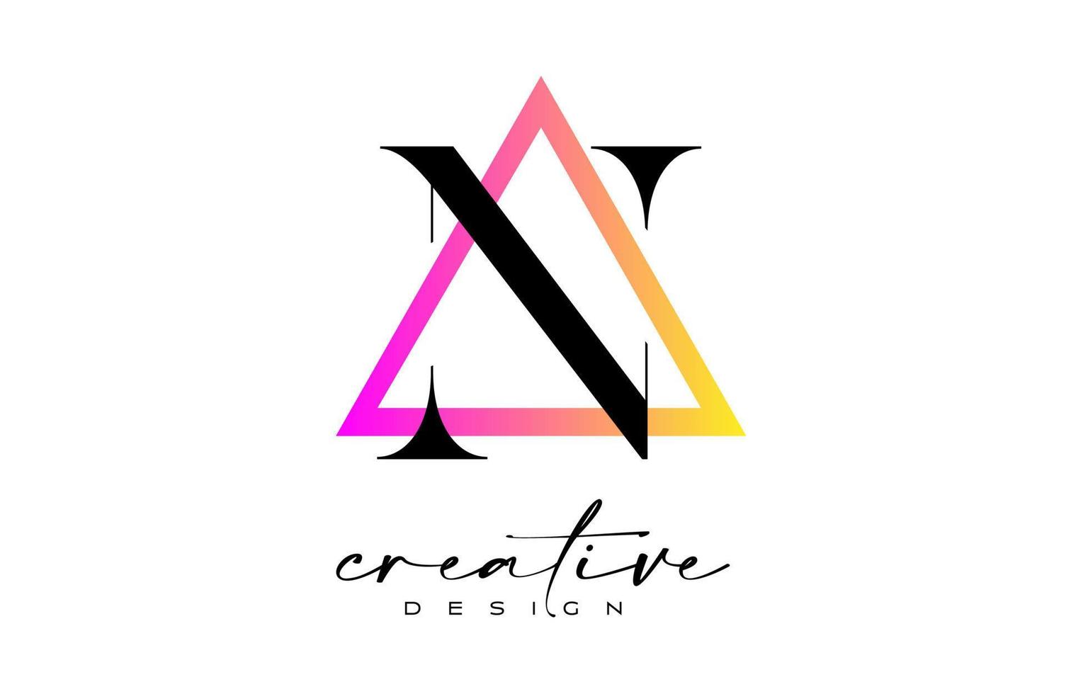 Letter N Logo inside a Triangle with creative Cut Design. vector