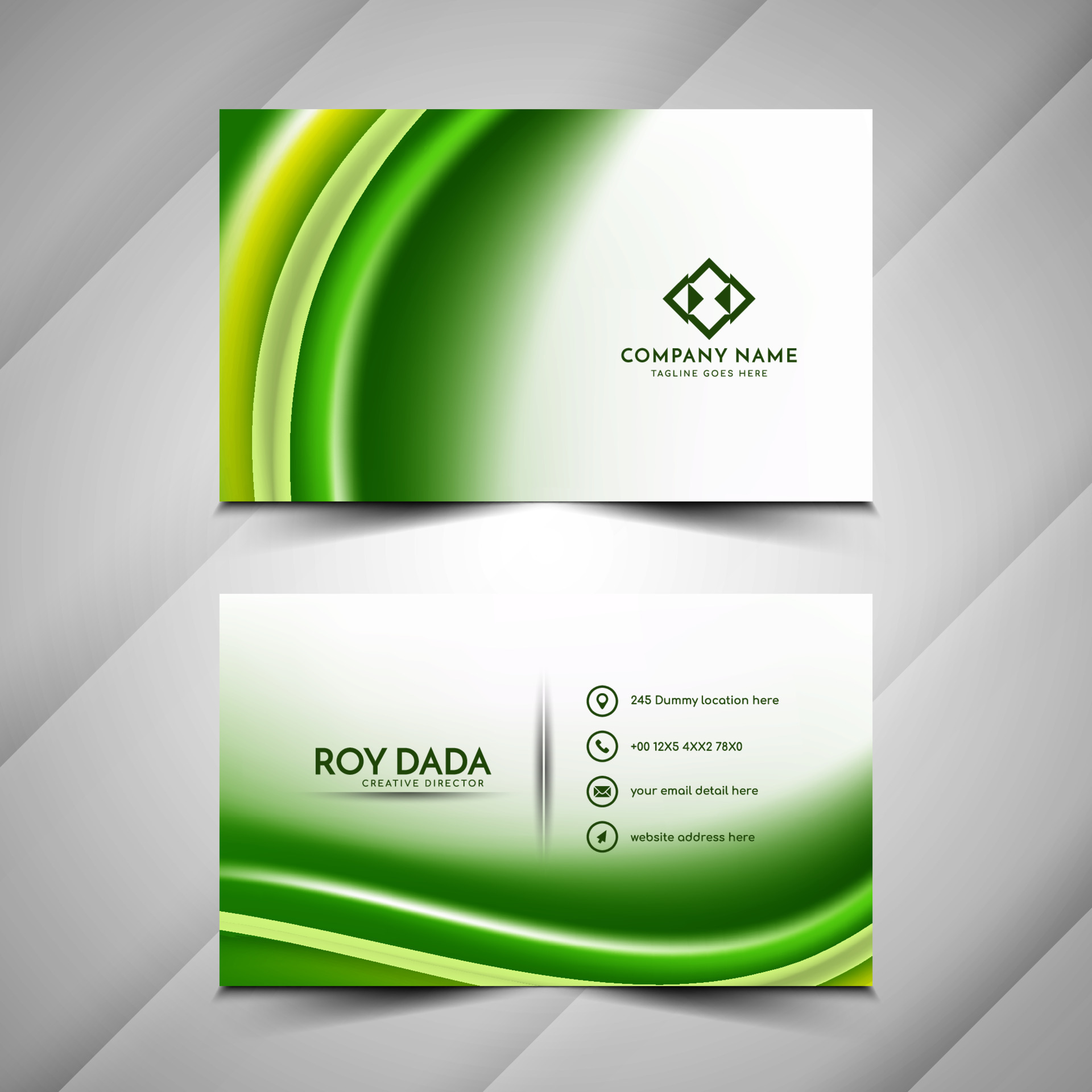 Abstract green color wave style business card template 14483933 Vector