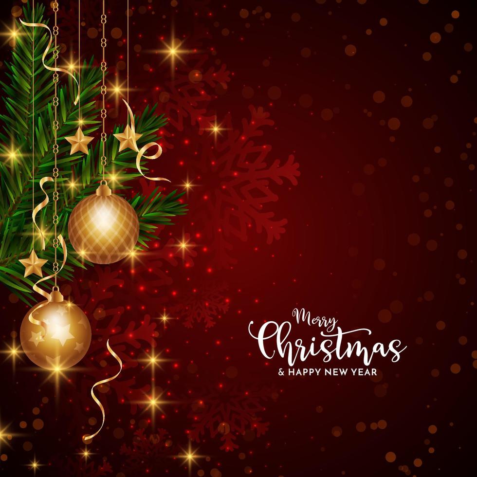 Merry Christmas festival dark red stylish background with golden balls vector