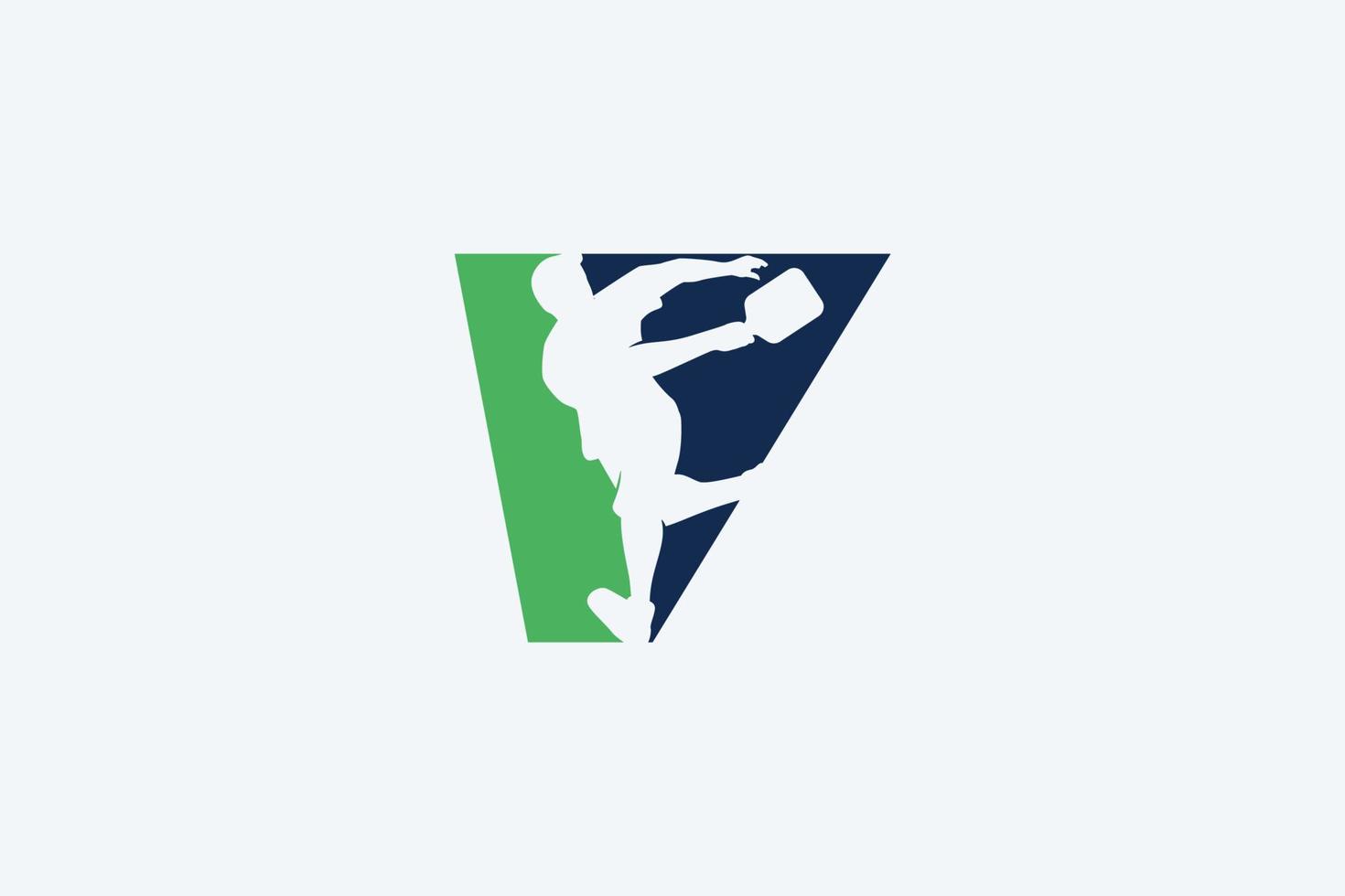 logotipo de pickleball con una combinación de letra v y silueta de un jugador de pickleball vector