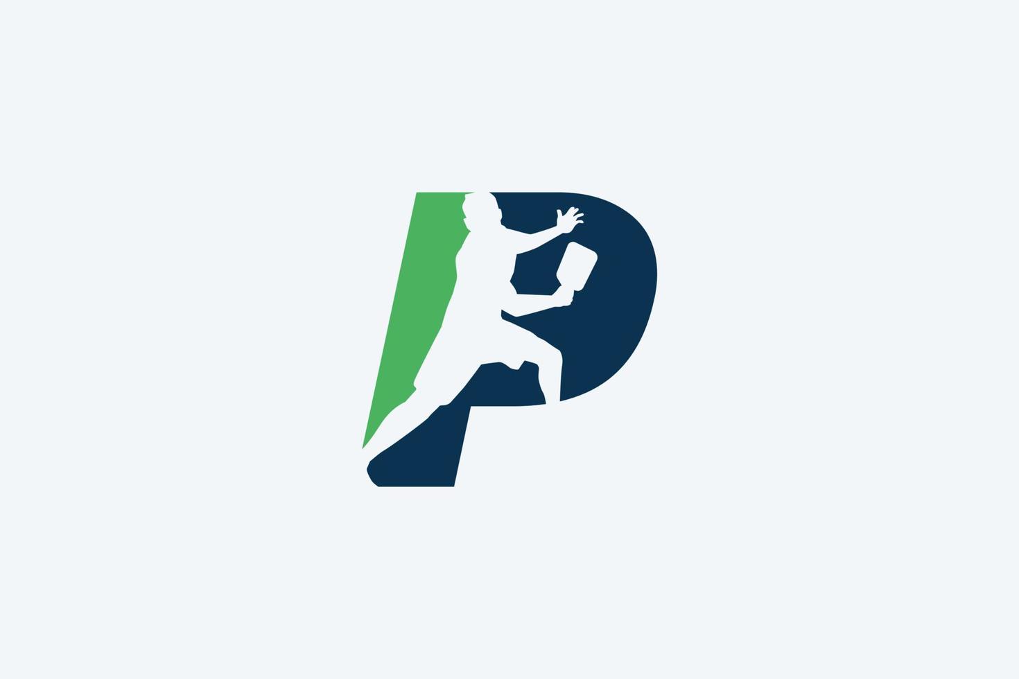 logotipo de pickleball con una combinación de la letra p y la silueta de un jugador de pickleball vector