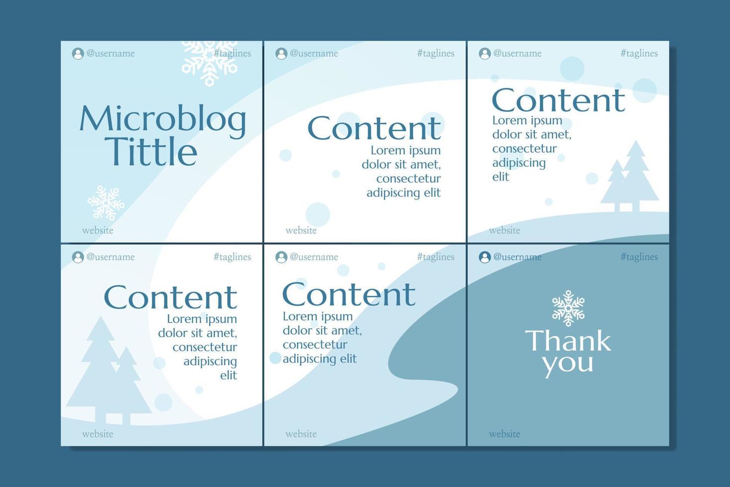 Microblog carousel slides template for social media with winter theme and soft colors vector