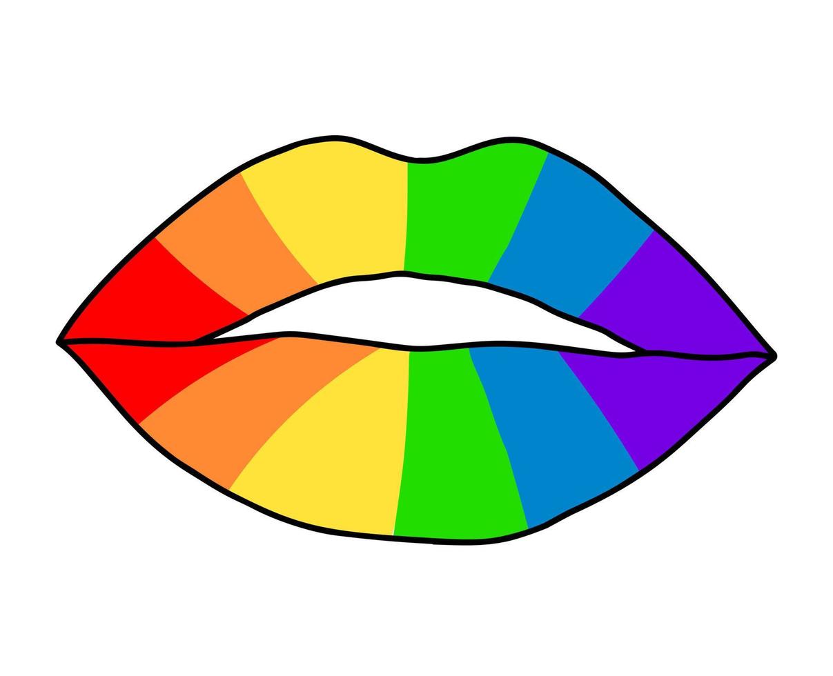 Silhouette of lips in rainbow color. LGBT pride month logo. Vector flat illustration.