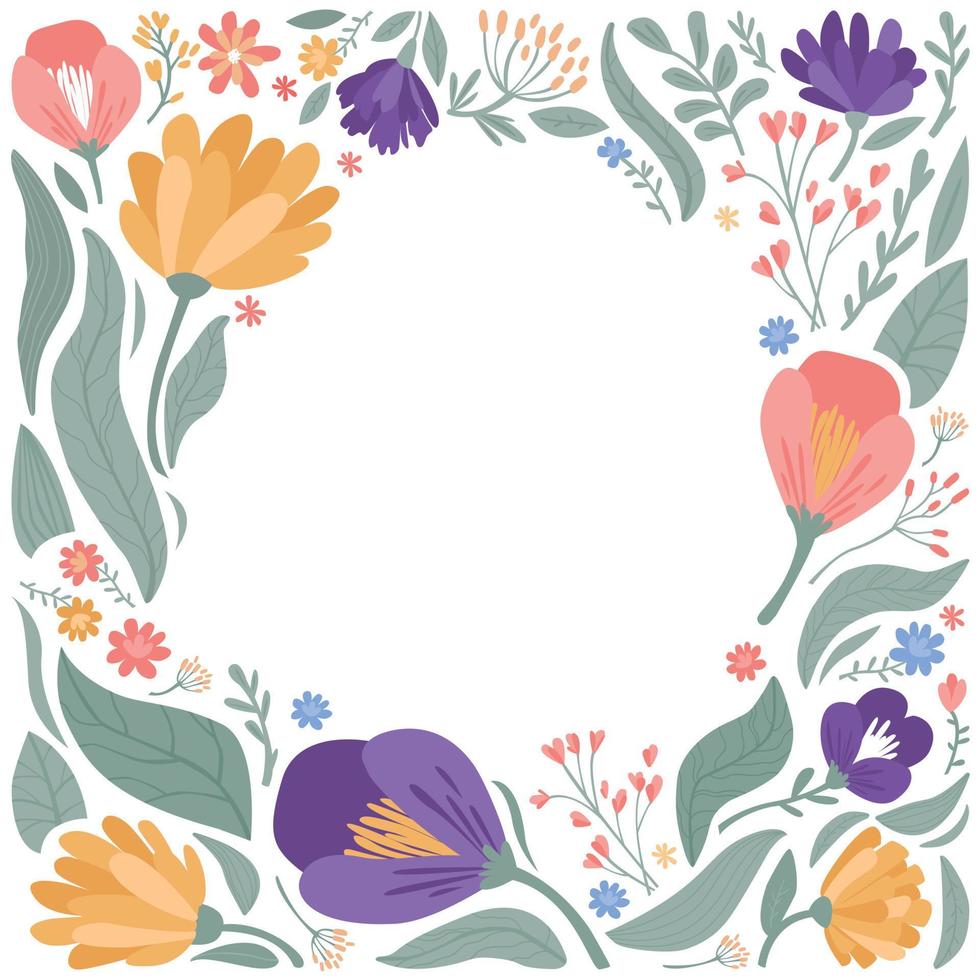 Frame from flowers and leaves. Modern vector illustration.