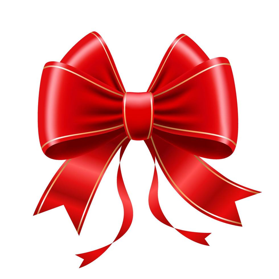 Red Christmas bow with golden border illustration. PNG file on a transparent background. vector