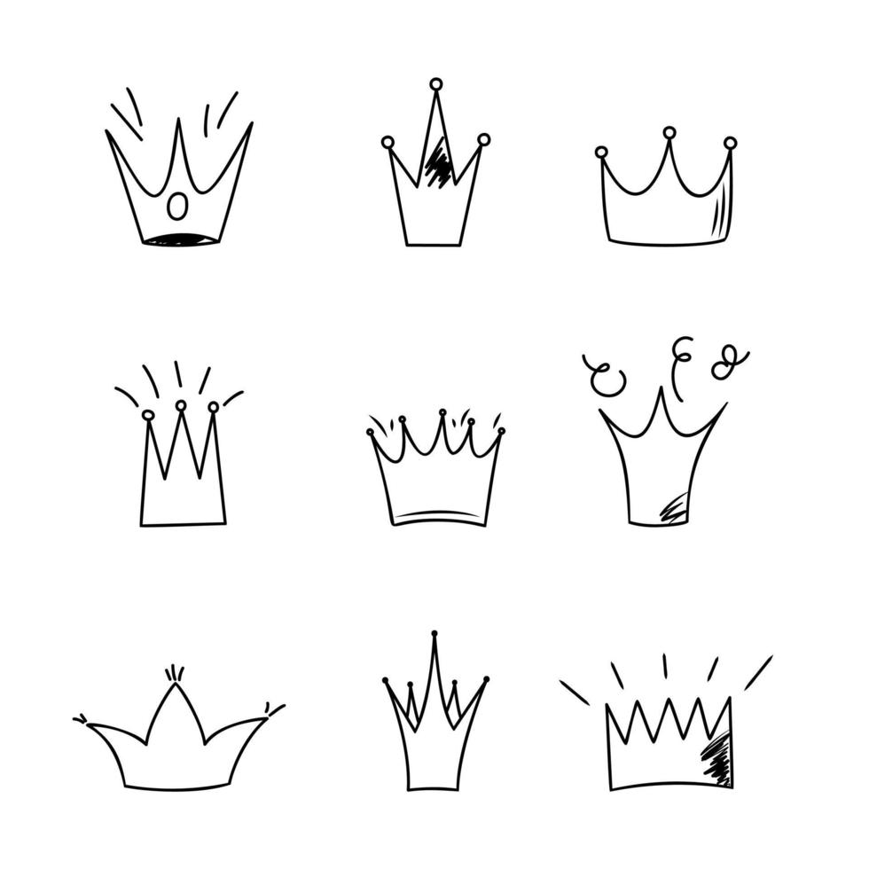 set of doodle crowns vector