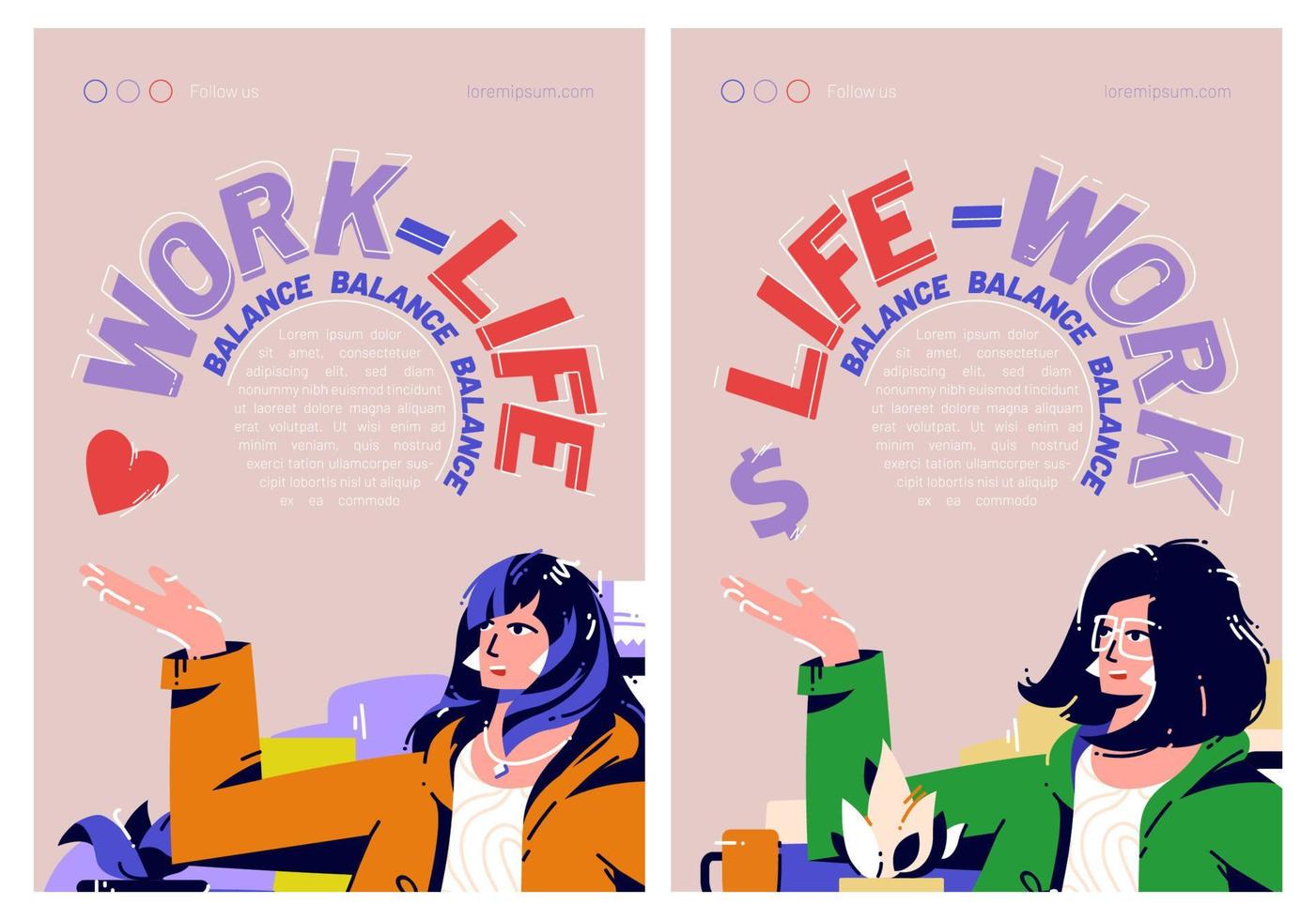 Work and life balance cartoon flyer, banner vector