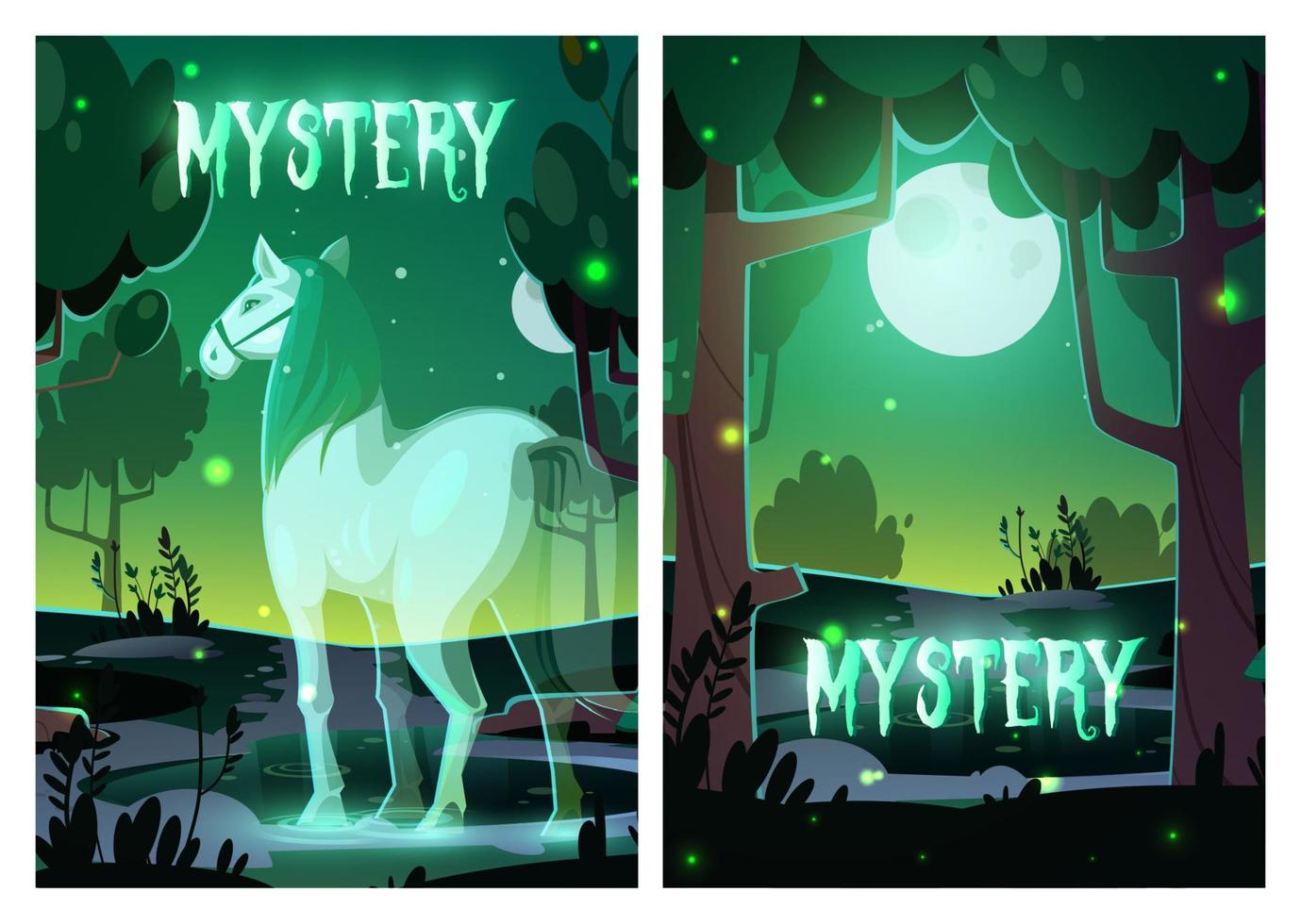 Mystery or horror cartoon posters with horse soul vector