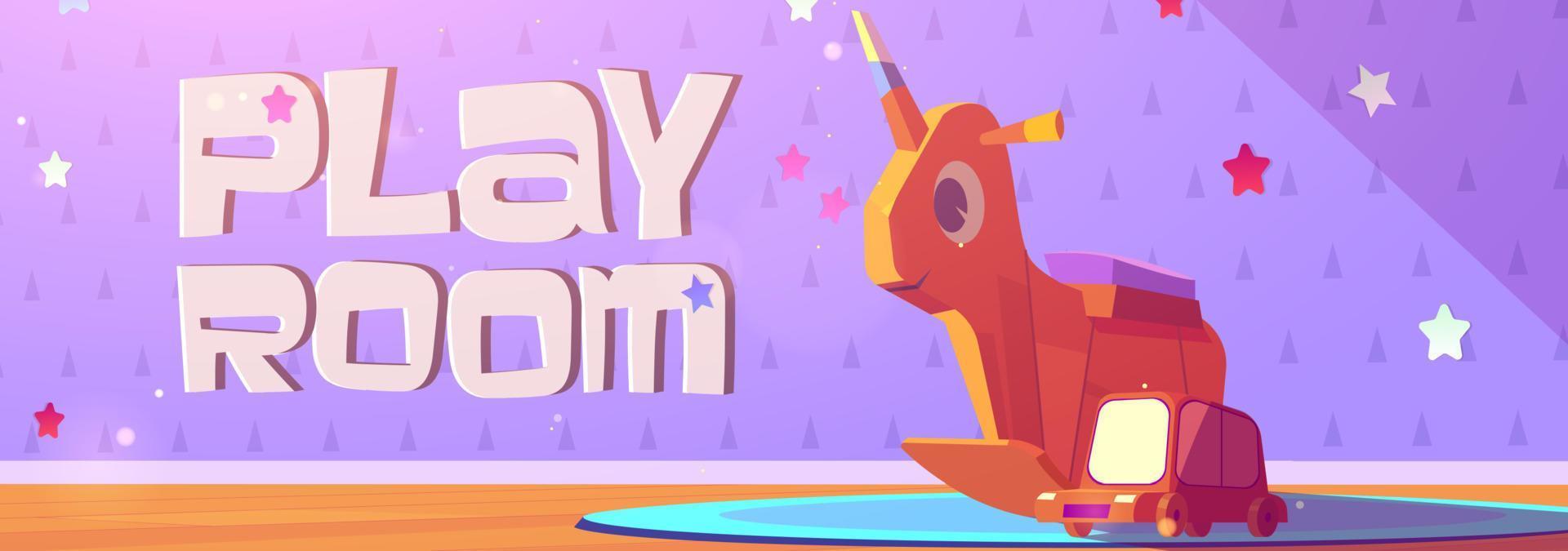 Play room cartoon banner with kids toys vector