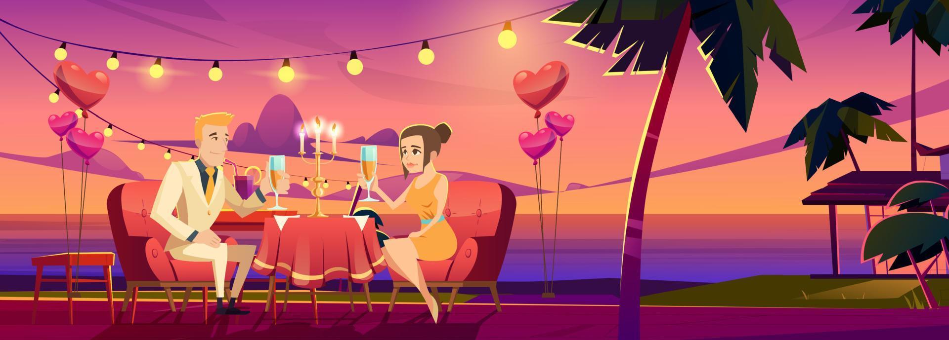 Sunset party poster with happy couple on sea coast vector