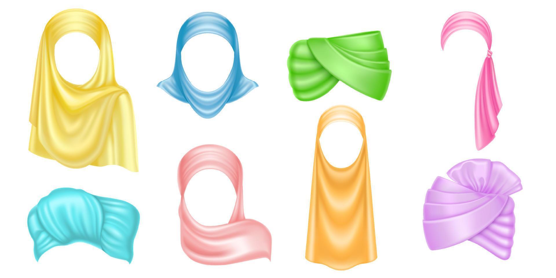 turbante de colores y hiyab, tocado árabe vector