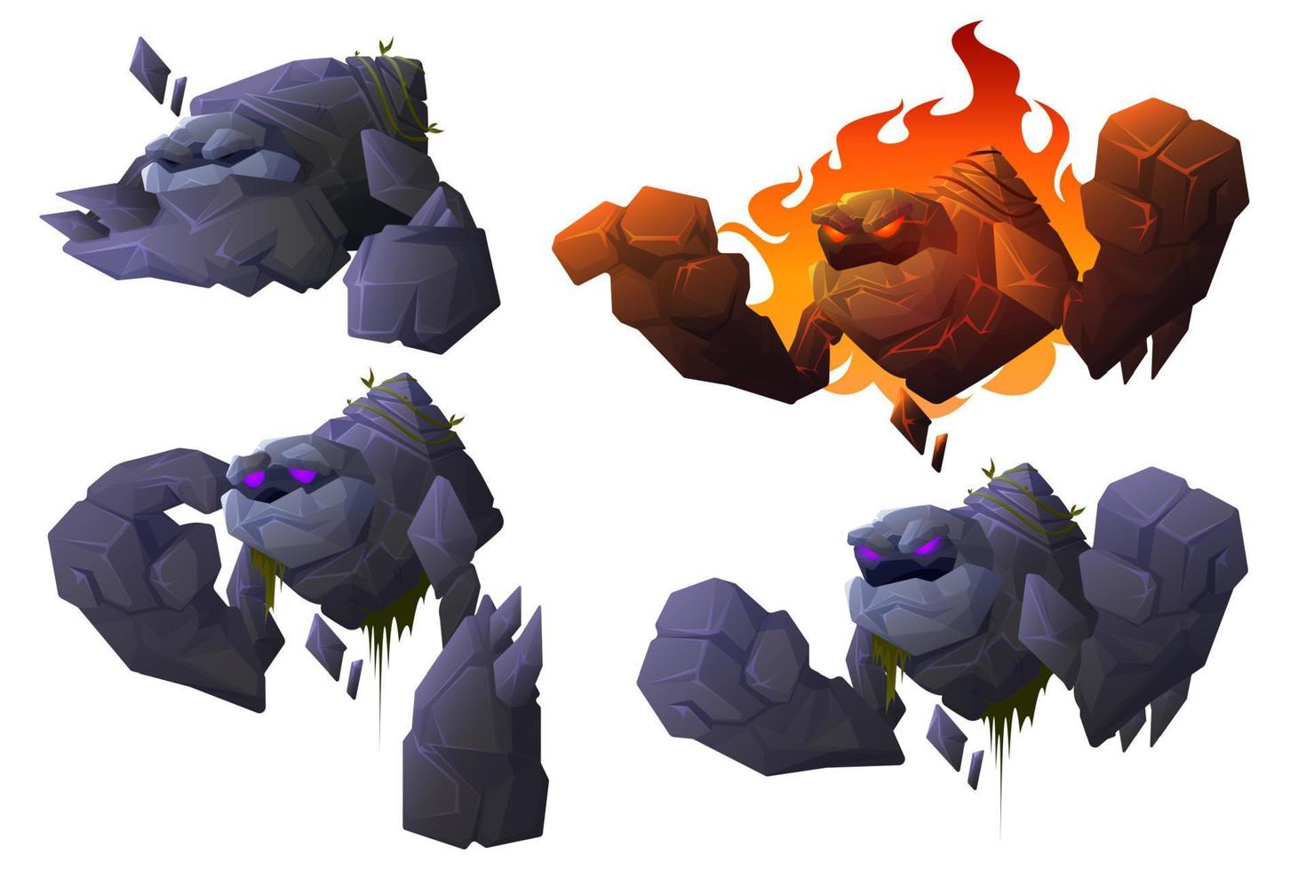 Golem cartoon character, stone mythical monster vector