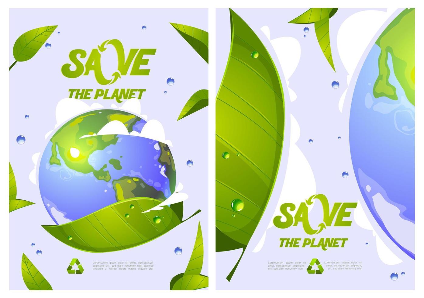Save the planet cartoon posters with earth globe vector