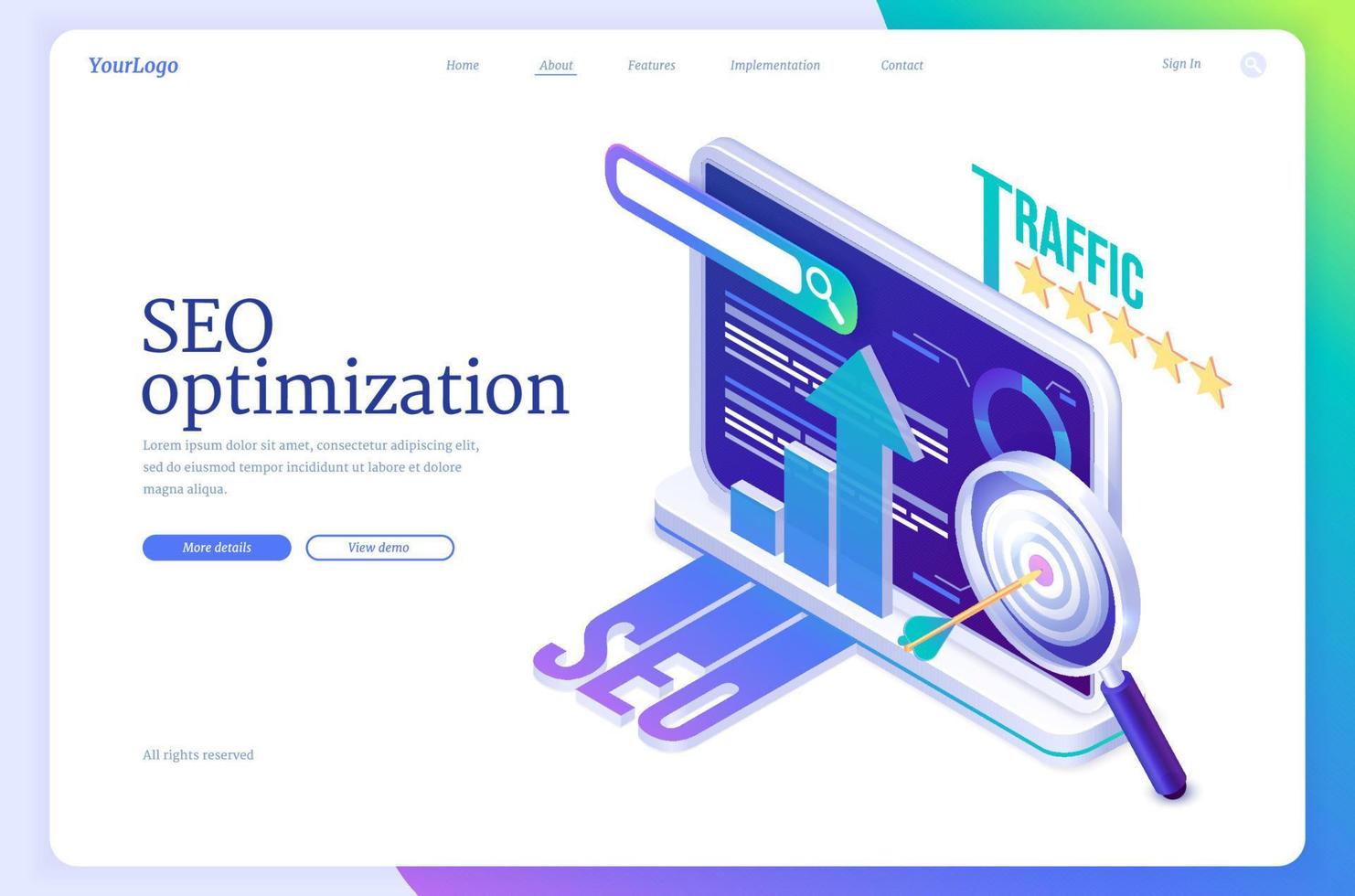 SEO optimization isometric landing page banner vector